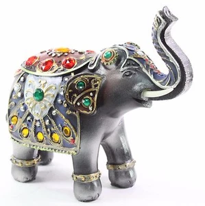 Feng Shui 6.5" Dark Gray Elephant Trunk Statue Lucky Figurine Gift Home Decor - Picture 1 of 4