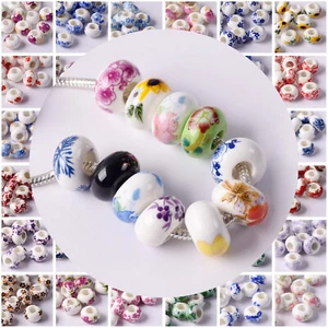 10pcs 15mm Rondelle Ceramic Big Hole Beads fit Charm European Bracelet - Picture 1 of 66