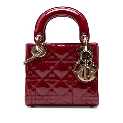 Authenticated Dior Mini Patent Cannage Lady Dior Red Dark Leather Satchel - Image 1 of 4
