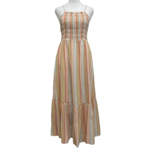 Z Supply Pastell Streifen Crinkle Gaze Baumwolle gesmoktes Obermaterial Midaxi Sommerkleid Gr. M - Bild 1 von 12