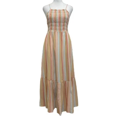 Z Supply Pastel Stripe Crinkle Gauze Cotton Smocked Upper Midaxi Sun Dress sz M - Image 1 of 4