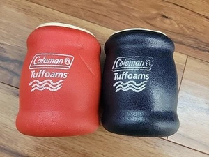 Vintage Coleman Tuffoams Insulated Koozies Set of 2 Red And Navy Blue - Picture 1 of 4