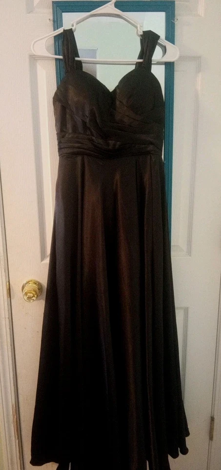  Vestido negro satinado para mujer correa ancha dama de honor, regreso a casa o graduación talla 2 Foto 1 de 4