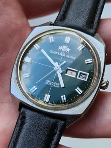 Vintage 1970's, GREEN ORIENT DELUXE SWIMMER, AUTO MENS WATCH F349-10980, REPAIR - Picture 1 of 19