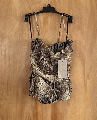 Camiseta sin mangas para mujer Padua estampado de serpiente cruzada halter cuello redondo acanalada talla S nueva con etiquetas Foto 1 de 3