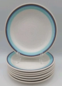 7 Vtg Franciscan Malibu Desert Plates Bread Appetizer Blue Brown Rings Stoneware - Picture 1 of 6