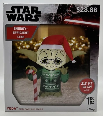 Suéter Inflable Navidad Star Wars Disney Yoda Airblown 3.2 Pies LED Nuevo Foto 1 de 4
