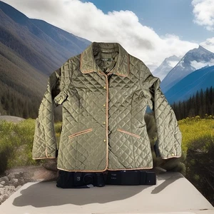 Lauren Ralph Lauren Women’s Large Green Diamond Quilted Barn Chore Puffer Pocket - Picture 1 of 14