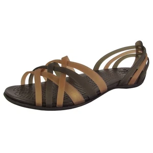 Crocs Womens Huarache Flat Open Toe Sandal Shoes, Bronze/Espresso, US 5 - Picture 1 of 3