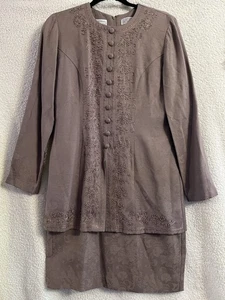 Vintage 80’s Taupe Jacquard Embroidered Beaded Floral Design Dress Gr. 10 Lined - Bild 1 von 10