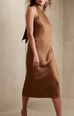 Banana Republic Brown Satin Halter French Bow Dress Size XS NWT - Image 1 of 4