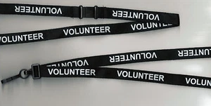 1 Double Sided Black VOLUNTEER Pre-Printed Safety Strap Lanyard ! FREE UK P&P - Picture 1 of 1