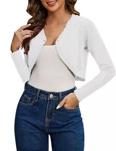 Women's Short Cardigan Bolero Shrugs Open Front Cropped Cardigan Long Sleeve ... - Picture 1 of 6