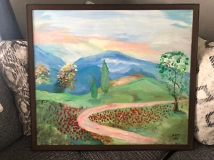 Original vintage oil on canvas painting framed landscape signed by artist MBT - Picture 1 of 19