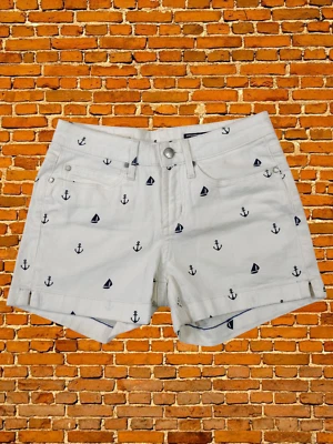 TOMMY HILGER WHITE SHORTS SIZE UK8 COTTON WOMENS SHORT ZIP UP DENIM ANCHORS BOAT - Image 1 of 4