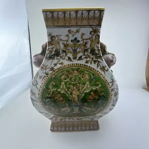 "Jarrón de maceta de porcelana vintage con decoración policromada estilo renacentista 12""" - Imagen 1 de 21