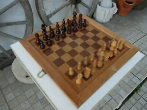 Genuine Vintage All in Oak Wooden Rare Board Folding Chess Game Wood Pieces - Picture 1 of 12