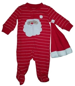 Just One You by Carter's Red Stripe Santa Footed Sleeper w/ Hat (3 Mo, 6 Mo) NWT - Picture 1 of 1
