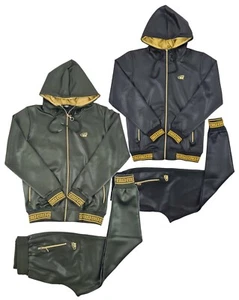 Conjunto de chándal Time Is Money de alta costura jacquard dorado para hombre - sudadera con capucha y joggers urbanos - Imagen 1 de 15