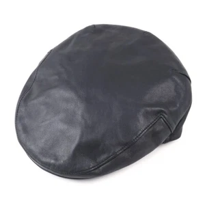 Borsalino Doria Black Lambskin Leather Flat Cap Hat L (US 7.5 / Eu 60) - Picture 1 of 6