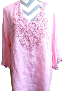 Lucy & Laurel Linen Pink 3/4 Length Sleeve Tunic Plus Size 1X 100% linen - Picture 1 of 10