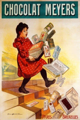 CHOCOLAT FRANCÉS MEYERS PARIS BRUXELLES NIÑA CAJAS DE CHOCOLATE CARTEL VINTAGE REPRO Foto 1 de 3