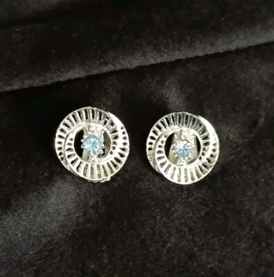 Pendientes Retro Años 50 Aguamarina Tono Cristal y Plata Tono Vintage Sin Firmar Foto 1 de 4