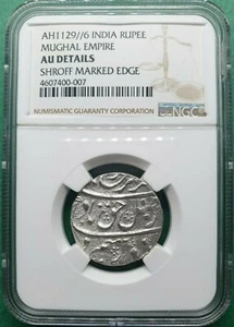 AH1129 //6 INDIA RUPEE MUGHAL SHROFF MARKED EDGE SILVER  NGC AU DETAILS - Picture 1 of 2