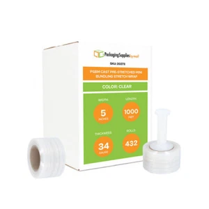 Pre Stretch Narrow Banding Cast Stretch Wrap 5" x 1000 Ft Shrink Film 432 Rolls - Picture 1 of 7
