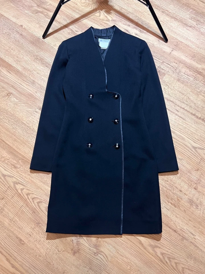 Blazer Abrigo Lana Doble Pecho Lanvin Paris Vintage Años 90 Negro Para Mujer Talla S Foto 1 de 4