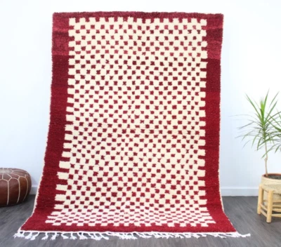 Authentic Handmade Moroccan Wool Rug - Handwoven Checkered Design - Berber Rug - Image 1 of 4