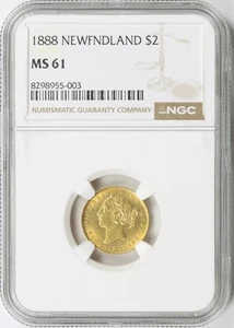 1888 Canada Newfoundland Gold $2 NGC MS61 - Picture 1 of 4