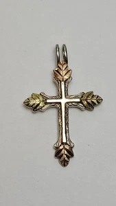 Vintage C. Co. Black Hills Gold 12k Yellow & Rose & .925 Sterling Cross Pendant - Picture 1 of 5