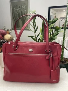 Coach Red Wine Saffiano Leather Triple Entry Satchel/crossbody - Picture 1 of 14
