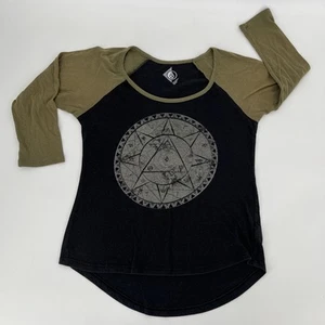 Volcom Raglan XS Womens T-Shirt - Green Black Tee VGUC - Picture 1 of 12