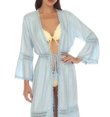 Светло-голубая накидка для плавания Raviya, открытая спереди, с кружевом, размер XL, вискоза, хлопок - Изображение 1 из 4