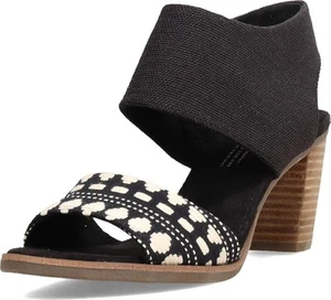 TOMS Majorca Cutout Block Heels Womens Black Pattern Casual Sandals 10009814 - Picture 1 of 10