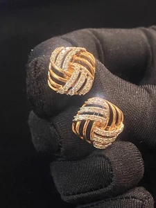 Pave 0.96 Cts Round Brilliant Cut Diamonds Wave Stud Earrings In 14K Rose Gold - Picture 1 of 12
