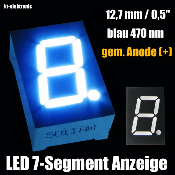 1x LED 7-Segment Anzeige blau Ziffernanzeige 12,7mm Display gem. Anode (+) - Bild 1 von 1