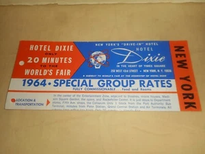 HOTEL DIXIE NY New York 1964 World's Fair Rates Brochure CARTER HOTELS - Picture 1 of 15