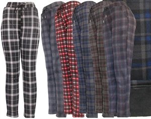 Women's Winter Checkered Plaid Plush Lined Drawstring Thick Trouser Pants - Picture 1 of 13