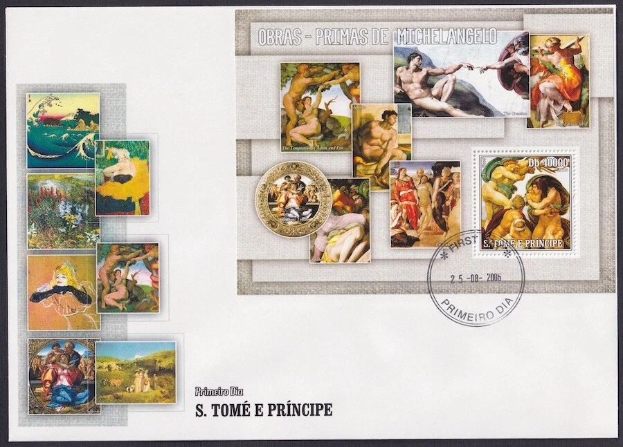 ST THOMAS and PRINCIPE Sc# 1626 FDC S/S  - MICHELANGELO and the FLOOD - Image 1 of 1