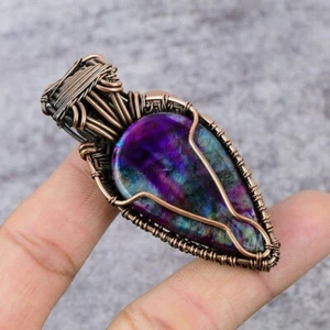 Multi Fire Labradorite & Moonstone Pendant Handmade Copper Wire Wrapped t - Picture 1 of 6