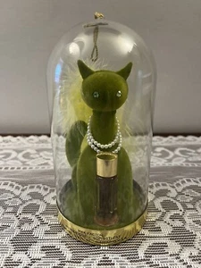Max Factor Green Hypnotique Sophisti-Cat Flocked Kitty Perfume Dome Vintage 60's - Picture 1 of 9