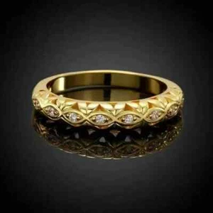 1.00 Ct Round Real Moissanite 14k Yellow Gold Finish Eternity Band Wedding Ring - Picture 1 of 5