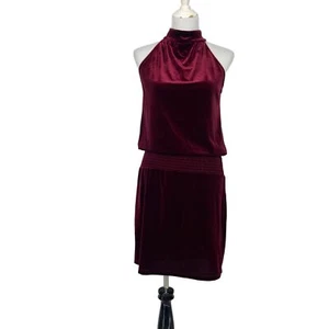 Vintage 80er 90er Veronica M rot Samt Drop Waist Neckholder Top Kleid Damen Medium - Bild 1 von 8