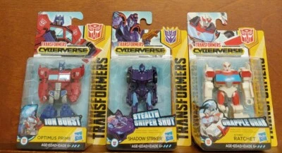 NEW Lot of 3 Transformers Cyberverse Robot Figures Optimus Prime Ratchet Shadow - Image 1 of 4