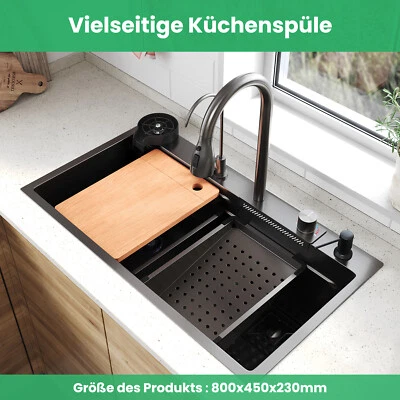 Edelstahlspüle Wasserfallspüle Küchenspüle Multifunktionalem Spüle Küche 80x45cm - Bild 1 von 4