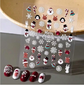 5D Embossed Christmas Santa Tree Snowflake Heart Nail Art Sticker Manicure NH26 - Picture 1 of 23