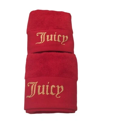 Juicy Couture Love Juicy Red Gold Metallic Thread Hand Towels 16" x 26" Set of 2 - Image 1 of 4